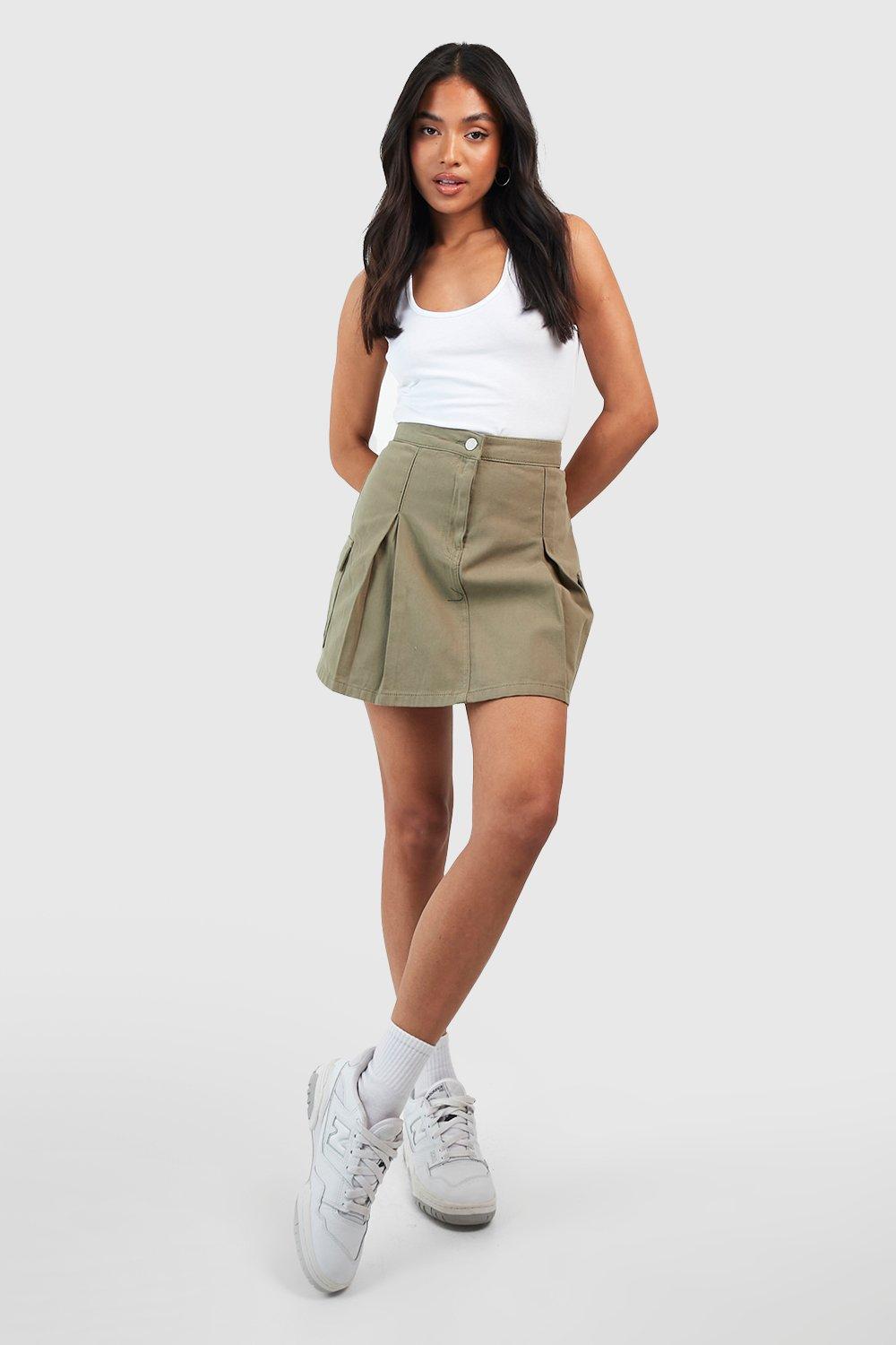 Khaki denim hot sale mini skirt